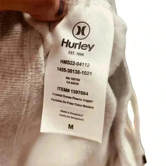 Hurley Coastal Dunes Fleece Jogger Men's Medium White Elastic Waist Pants - Picture 3 of 8